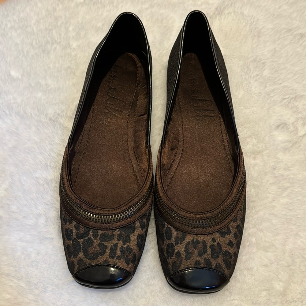 Sam & Libby Ballet Flats Leopard Print with Vinyl Trim Size 7.5